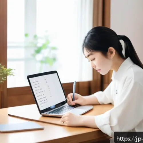영상콘텐츠 전문가가 추천하는 자기개발 방법 - A modern Japanese study room with a young Japanese adult focused on efficient goal setting, sitting ...